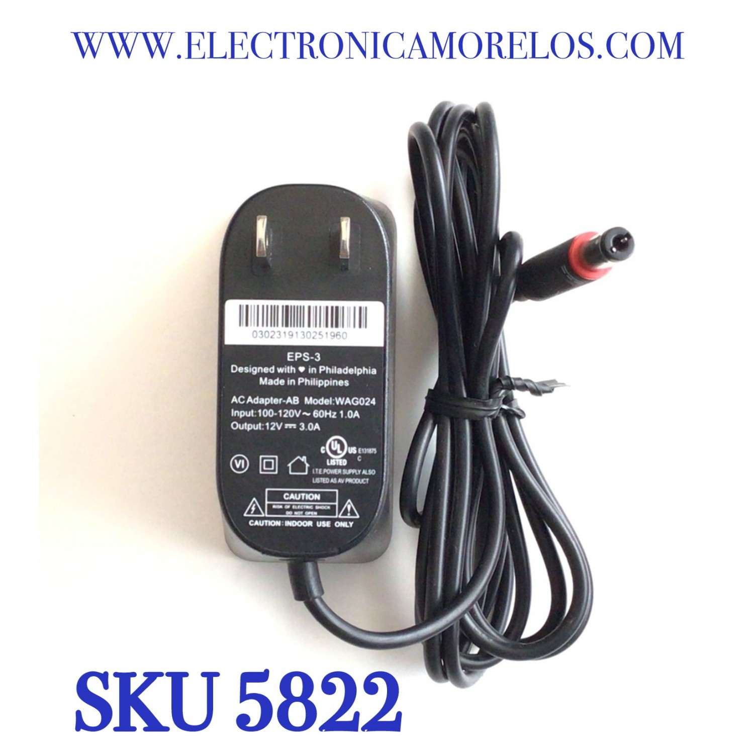 CARGADOR / ADAPTADOR DE FUENTE DE ALIMENTACION AC XFINITY / NUMERO DE PARTE WAG024 / EPS-3 / ENTRADA VCA 100-120V~ 60HZ 1.0A / SALIDA VCD 12V 3.0A / MODELO WAG024
